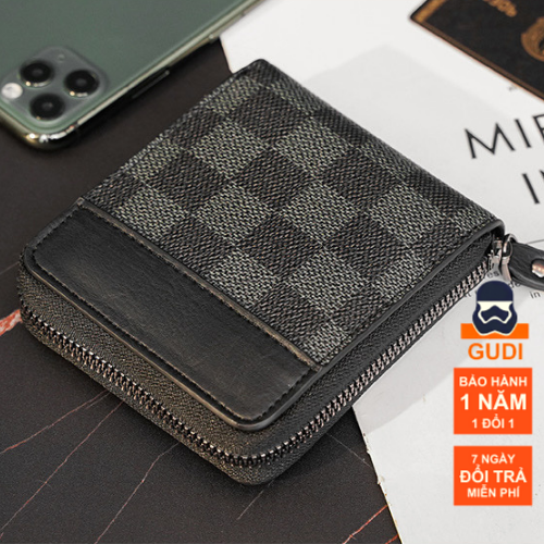Ví nam mini nhiều ngăn đựng thẻ sọc caro - ví card khóa kéo gudi studio