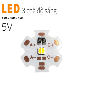 Bóng đèn LED siêu sáng Cree 3 chế độ ánh sáng, Chip đèn Led 1W, 3W, 5W điện áp 3V-5V (Ánh sáng Trắng - Vàng - Trung tính)