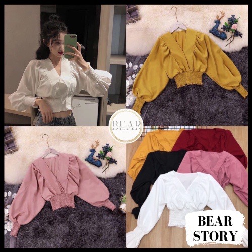 Áo nữ cổ chéo bo eo áo kiểu croptop | ak0020 | bear.story