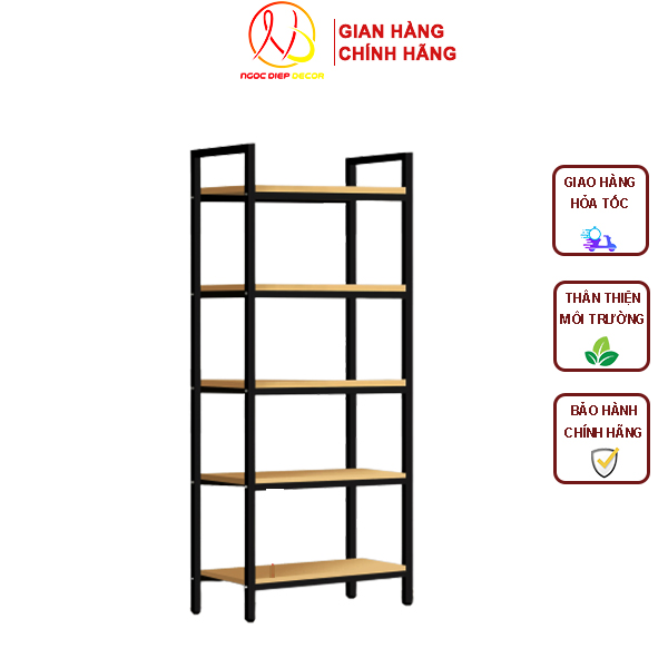 Kệ gỗ 5 tầng để đồ nhà bếp, lò vi sóng, nồi cơm điện CAO CẤP, khung thép sơn đen CHỐNG HAN GỈ
