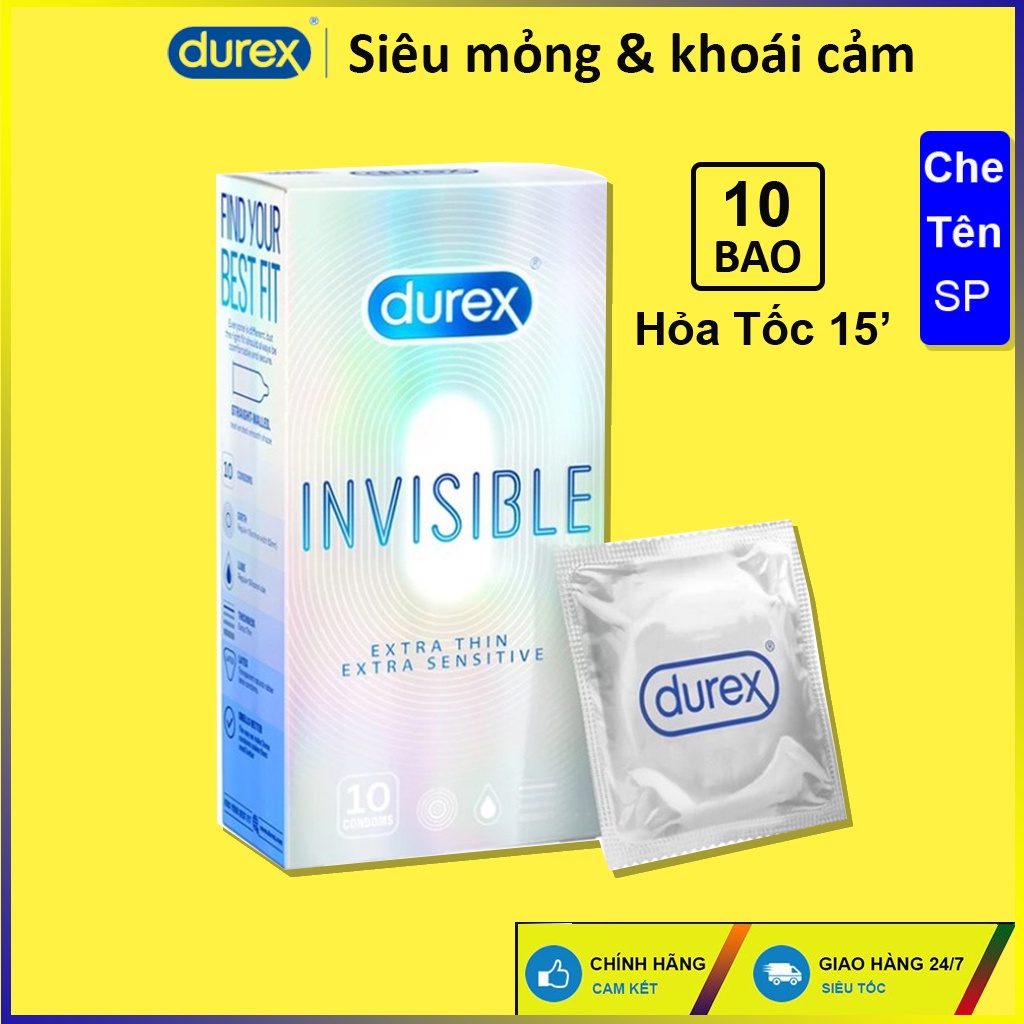 Bao Cao Su Durex Invisible Extrathin 10 bao siêu mỏng tăn cảm giác. Hàng Chính hãng chống rách mỏng siêu chắc chắn