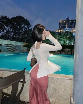 Áo thun lụa tay dài đuôi cá rút dây giữa hót hít un02972