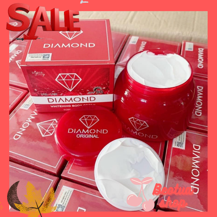 Kem body phấn tươi dưỡng trắng da diamond white 250gr - kem dưỡng da - diamond white nhẹ nhàng làm trắng da và săn chắc da góp phần ngăn ngừa da lão hóa. kem kháng nước để giúp da được bảo vệ tốt hơn.