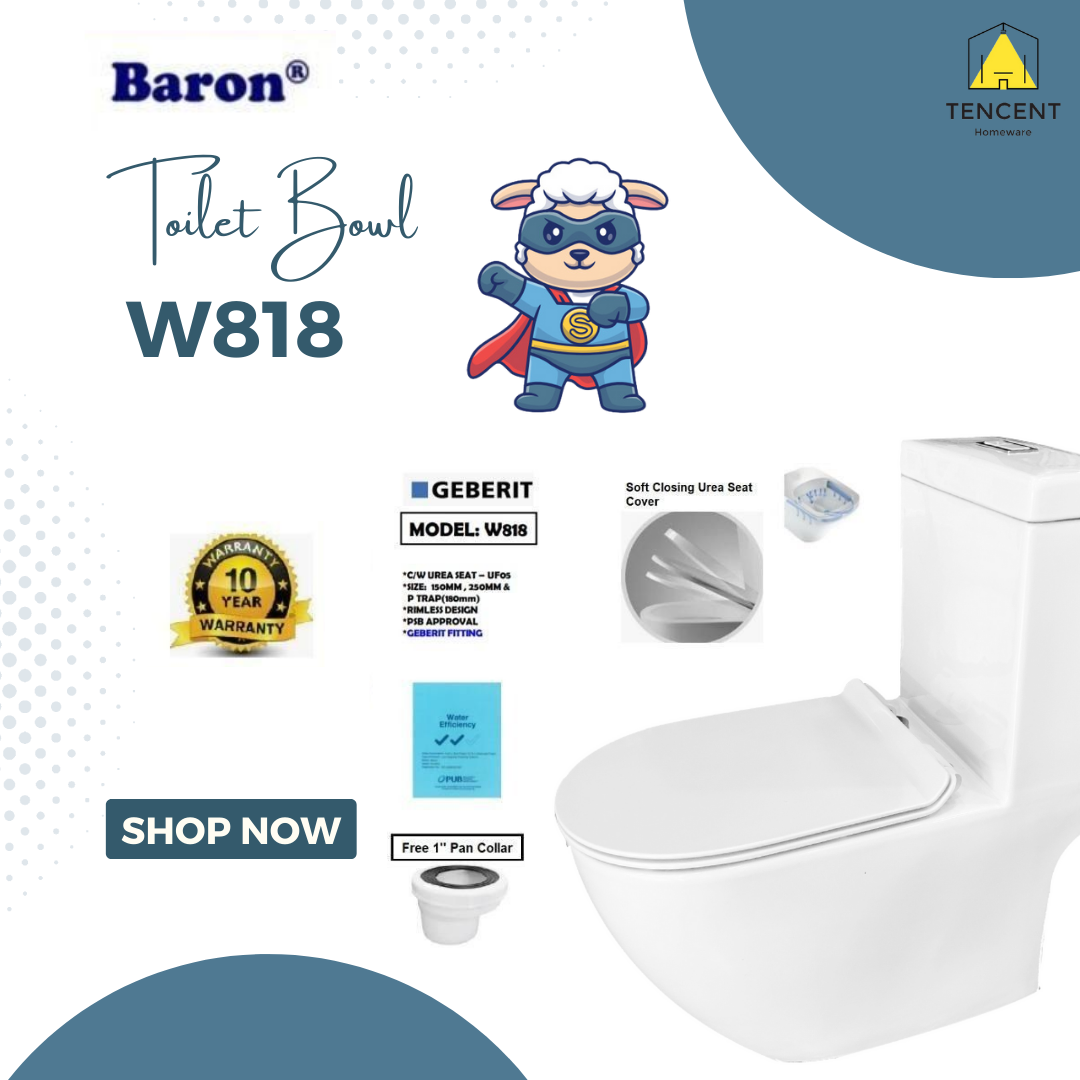 W888 One Piece Toilet Bowl *10 Years warranty on Mechanism* 150mm