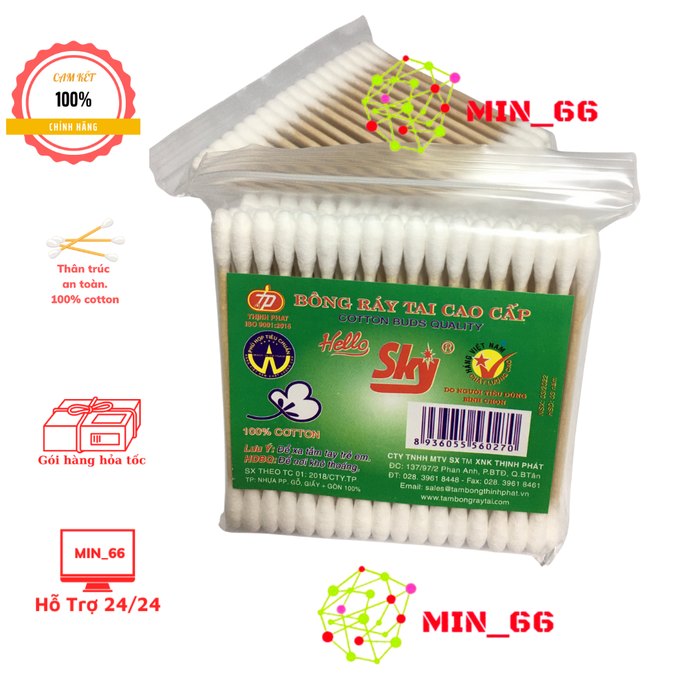 Tăm bông ráy tai sky thân gỗ cao cấp - 120q