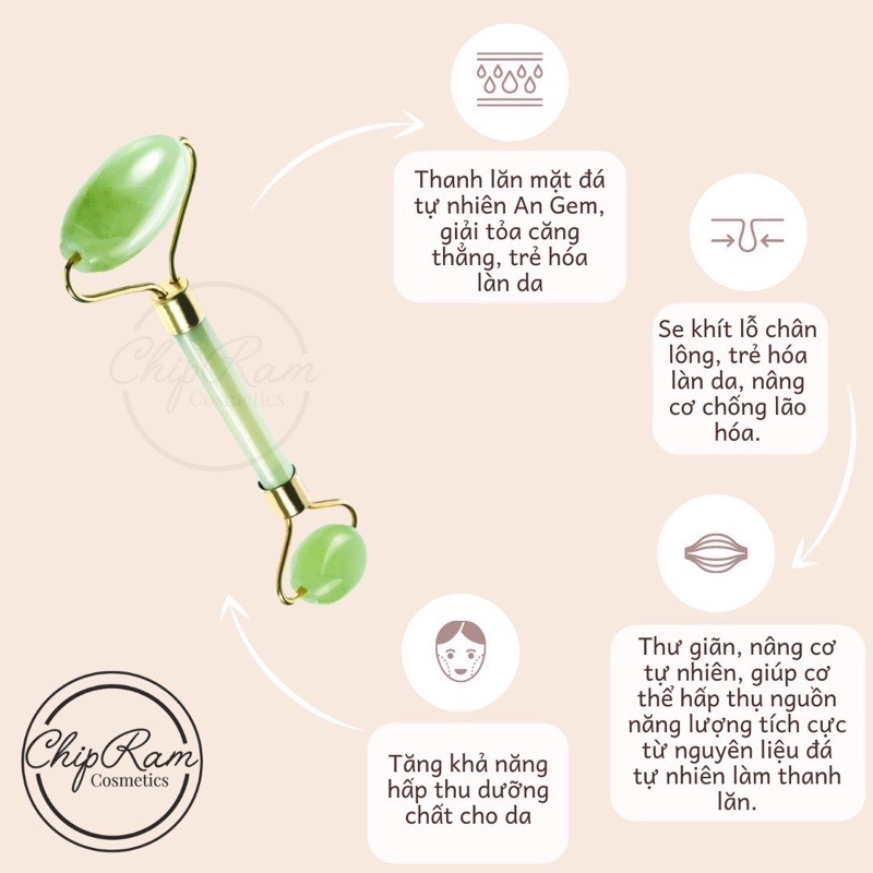 Cây lăn massage mặt, cổ bằng đá