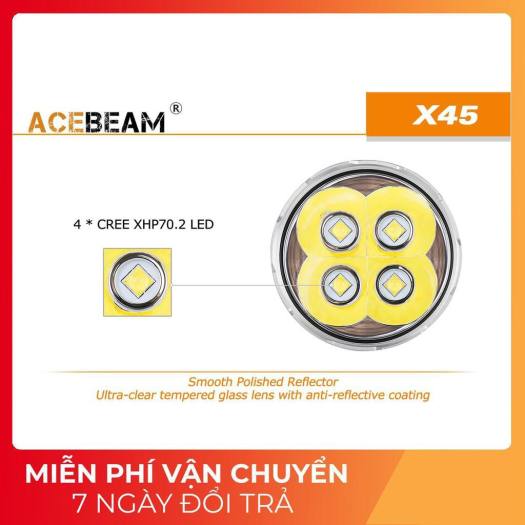 ACEBEAM X45 - Đèn pin chiếu xa bóng Led CREE XHP70.2 P2 độ sáng siêu khủng 18000 lumen tầm chiếu xa 660m sử dụng 4 pin 18650 (Kèm theo đèn)