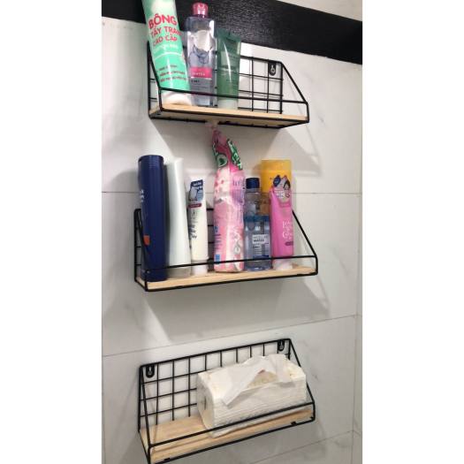 Kệ Sắt Đáy Gỗ Treo Tường Để Đồ Đa Năng Decor Trang Trí Nhà Cửa - Tặng Kèm Đinh