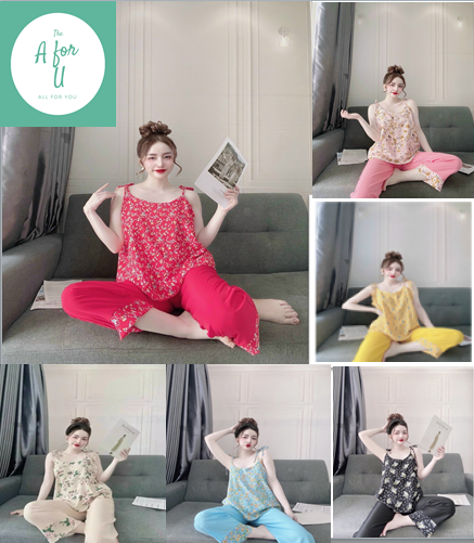 Đồ bộ pijama nữ hai dây dễ thương quần dài họa tiết hoa nhí ,đồ ngủ mặc nhà mùa hè , bộ đồ mặc nhà nữ sexy thoáng mát ,set bộ ngủ mặc nhà 2 dây chất kate lụa size cho nữ dưới 58kg