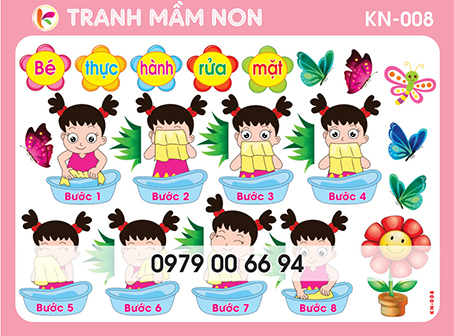 Decal mầm non- các bước rửa mặt kn-008