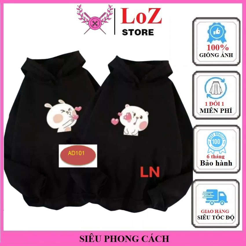 Áo đôi có mũ giá đã gồm 2 áo in khủng long béo màu đen thổi tim