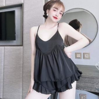 đồ ngủ nữ 2 dây dễ thương, bộ đồ ngủ lụa 2 dây freesize 54kg- cn64