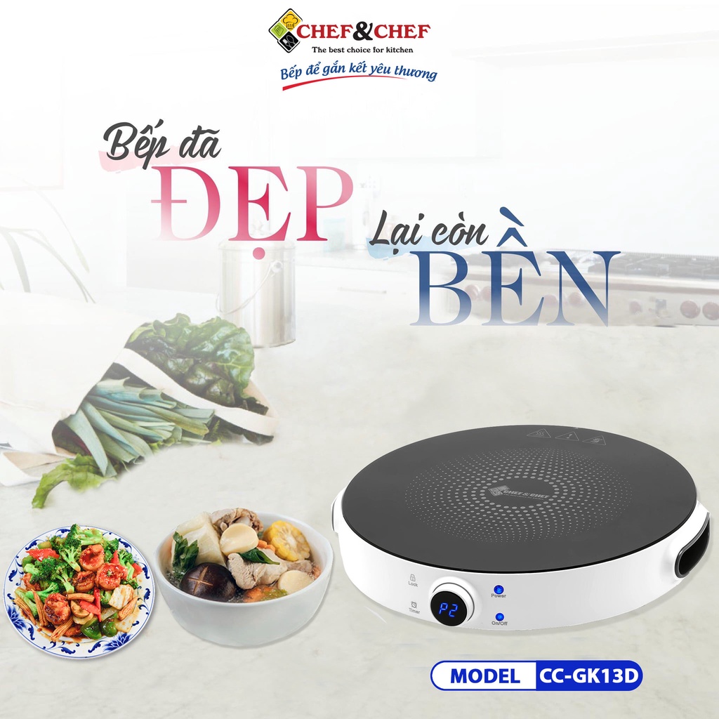 Bếp từ đơn tròn chef&chef cc-gk13d công suất 2000w ,bếp từ đơn chef&chef, bếp điện từ ,bếp từ đơn ,bếp từ tròn cảm ứng, có núm xoay dễ điều khiển, không kén nồi ,thiết kế sang trọng siêu mỏng rễ dàng di chuyển bh 12 tháng