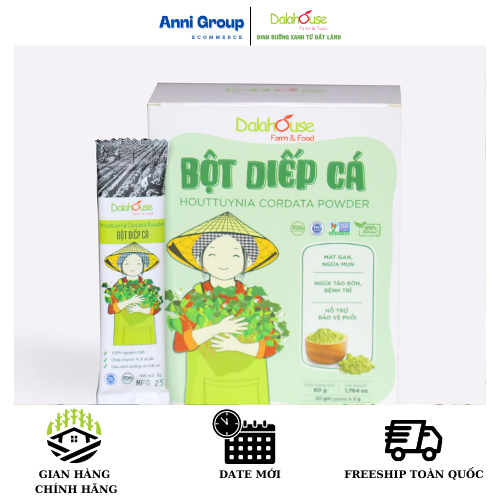[HCM]Bột Dalahouse - Rau Diếp Cá Nguyên Chất 100% (Hộp 20 gói/ 60g) Sấy Lạnh Công Nghệ Nhật - Giúp Kháng Viêm Tiêu Hóa Tốt Dùng Làm Màu Thực Phẩm Cho Bé - Tiểu Chuẩn FDA Hoa Kỳ - An Toàn Khi Sử Dụng