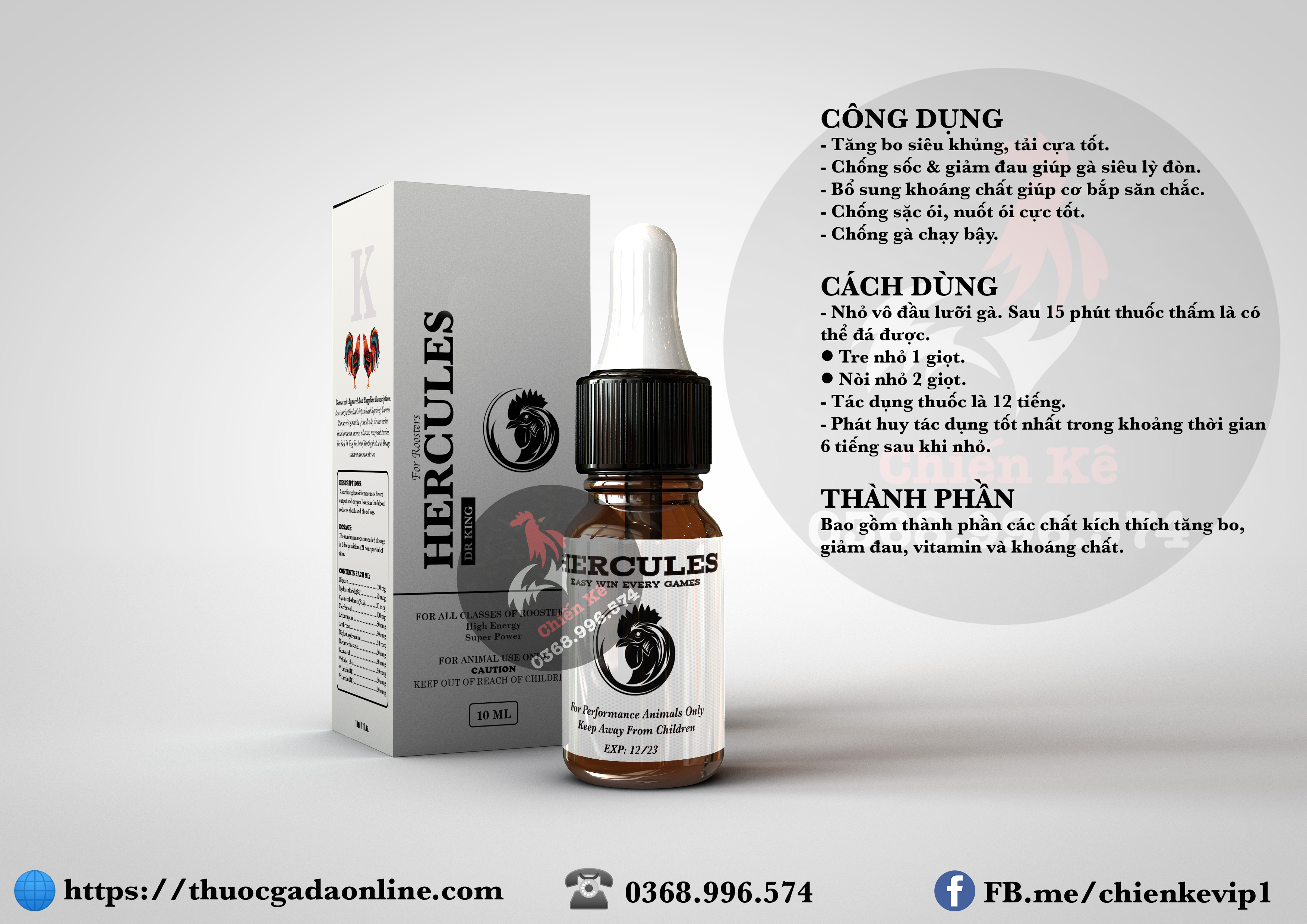 Thuốc nhỏ gà đá - HERCULES - Xuất xứ Mỹ - Giúp gà TĂNG BO LỚN, CHỐNG ÓI, TẢI CỰA, CỰC KỲ LỲ ĐÒN