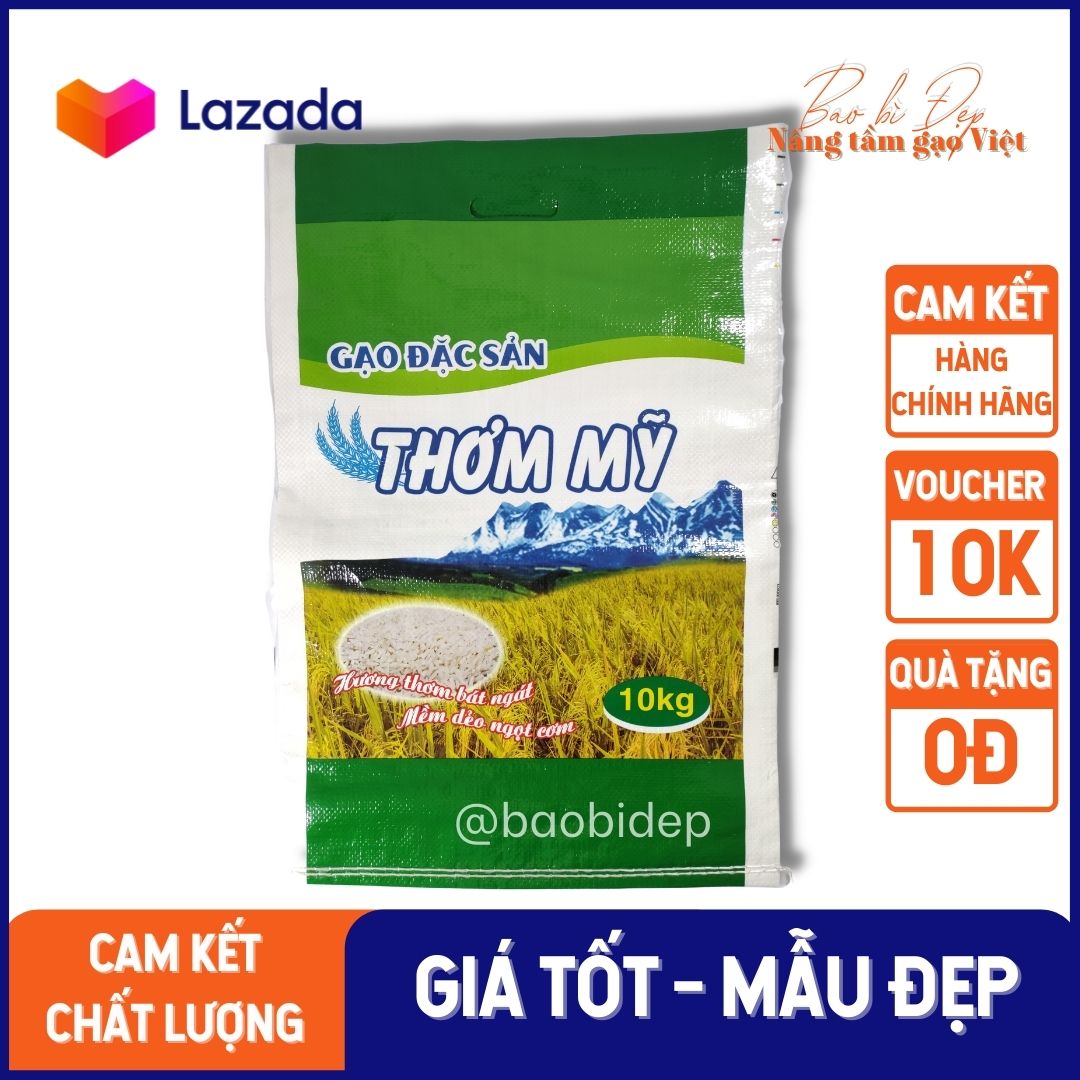 [Bao Đựng Gạo] 10KG THƠM MỸ _ BAO BÌ ĐẸP Dệt PP In Sẵn Dùng Cho Máy May Bao, Túi Đựng Lúa, Đựng Cám, Đựng Bắp, Đựng Hàng 5kg 10kg 25kg 50kg Có Nhiều Loai Bao Gao Hút Chân Không Lớn Nhỏ