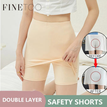 FINETOO Quần Đùi Bảo Hộ Hai Lớp Lụa Sữa Cạp Cao Quần Nữ Váy Liền Mảnh Ôm Sát Quần Đùi Nữ Mùa Hè L-XL