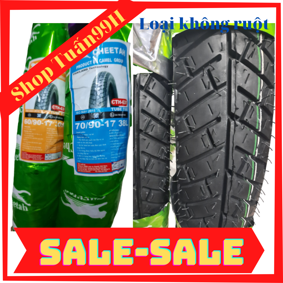 Vỏ cheetah kiểu gai michelin loại không dùng ruột 60/90-17, 70/90-17, 80/90-17