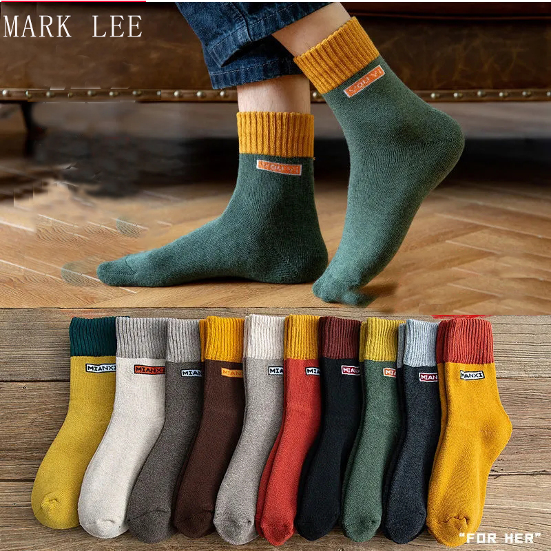 Mark lee 10 đôi tất nam vải nhung ngoại cỡ, mùa đông dày trong ống giữ ấm và khử mùi thủy triều hàn quốc vớ