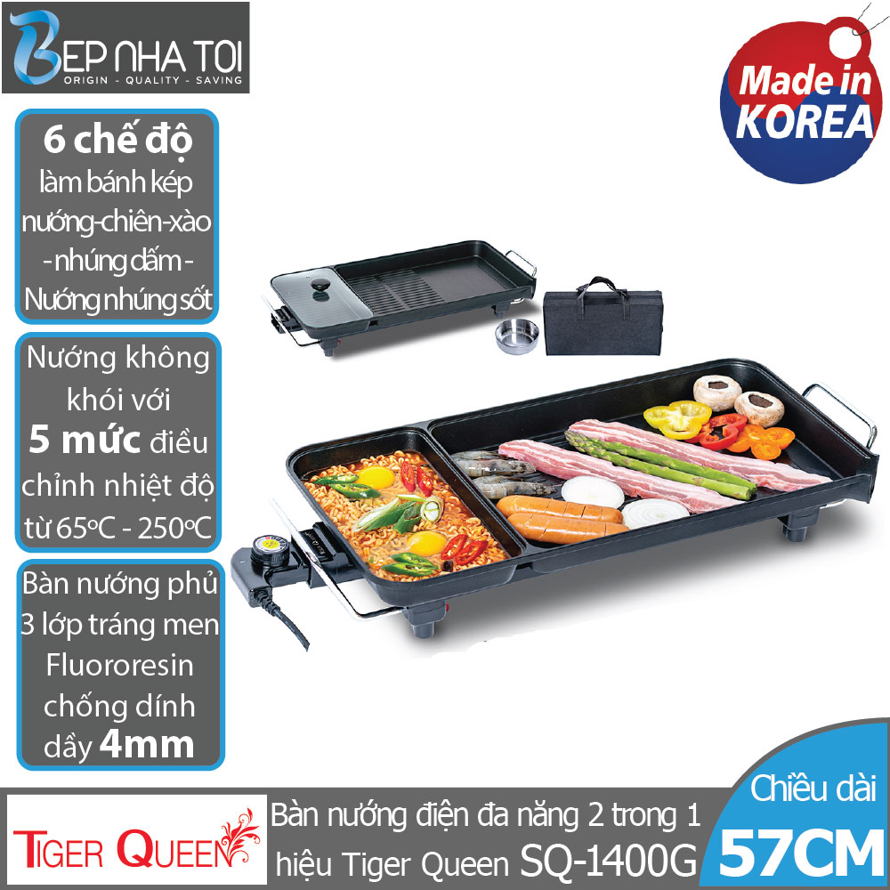 Bàn nướng điện đa năng 2 trong 1 tiger queen sq-1400g - hàng chính hãng