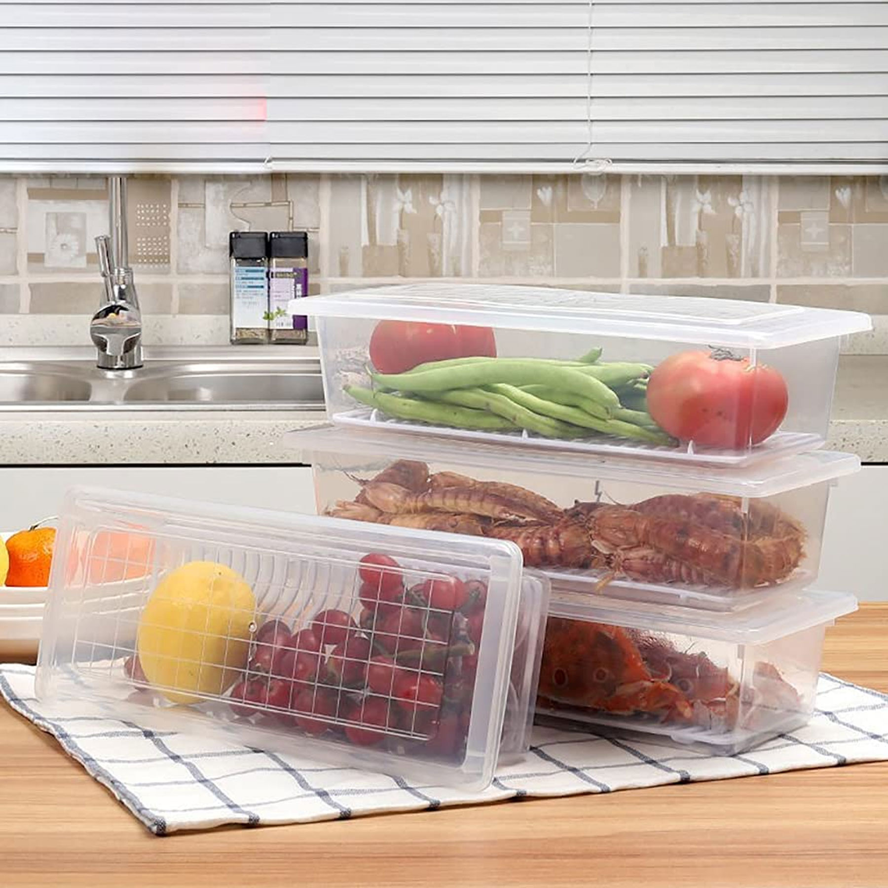 Fridge Organizer Case with Removable Drain Plate, Tray to Keep