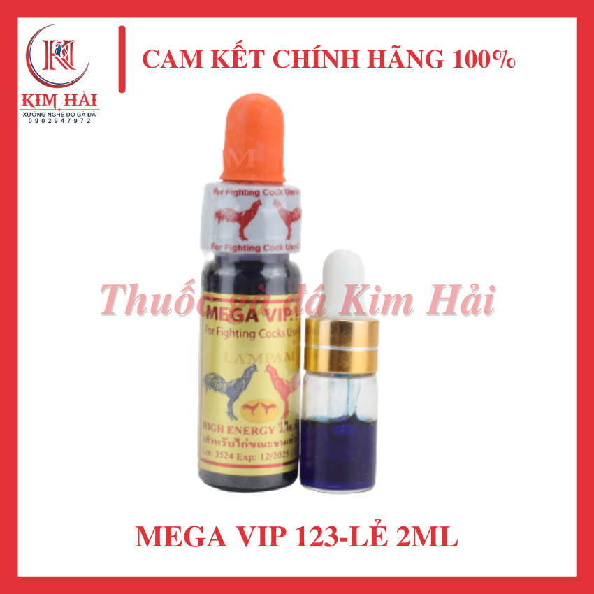 MEGA VIP 123 LamPam Farm Thái Lan-[lẻ 2ml]-dòng nhỏ đá nước màu xanh tím-Tăng bo đá, tải cựa, lì đòn, tỉnh gà và không đá chân loạn xạ.