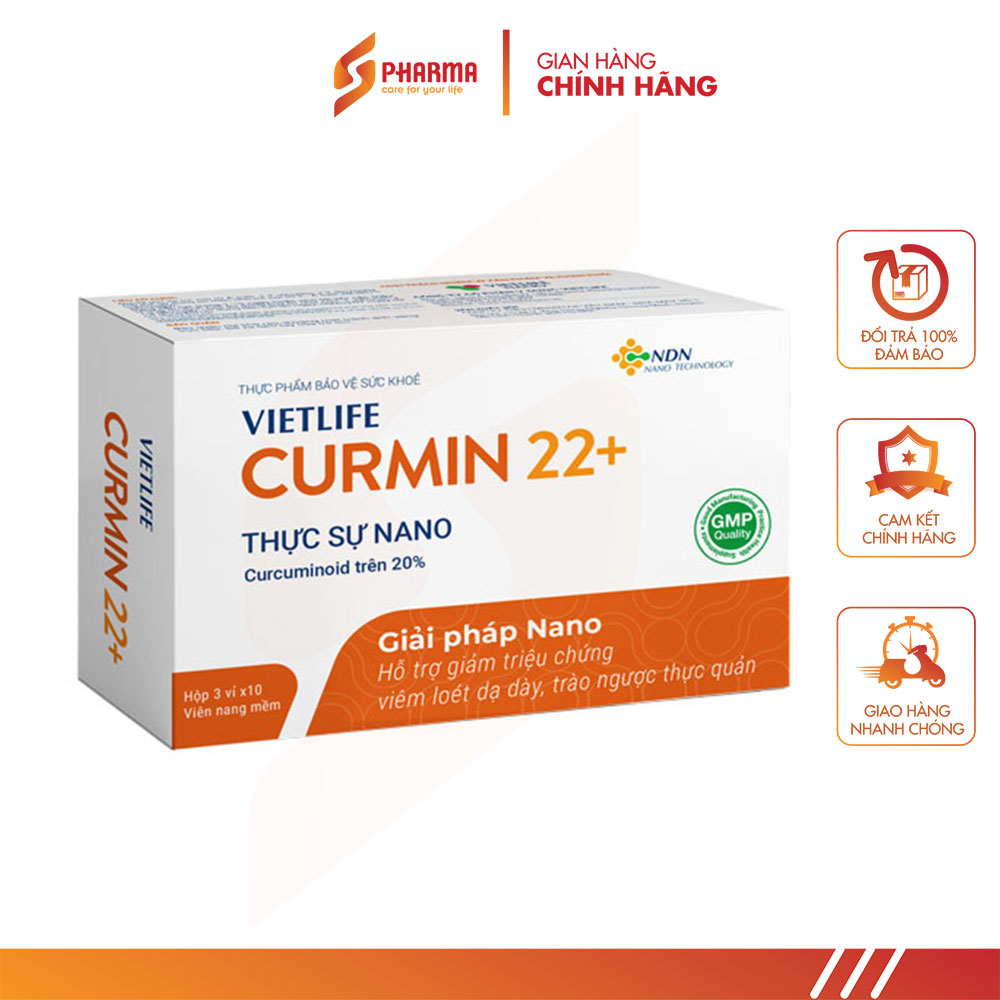 Vietlife CURMIN 22+ (Hộp 30 VIÊN) - Đột phá nano dược liệu cho bệnh viêm loét dạ dày, trào ngược dạ dày thực quản