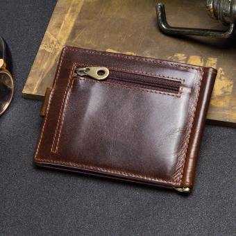 Ví Da Bò Thật Thời Trang CONTACT'S Cho Nam, Ví Kẹp Tiền Mini Có Chốt Cài, Phong Cách Vintage