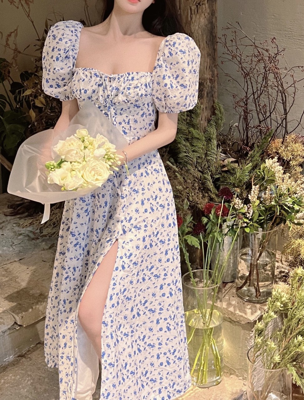Đầm maxi đi biển sexy váy nữ hoa nhí dáng dài xẻ tà dạo phố dự tiệc sang trọng ld22