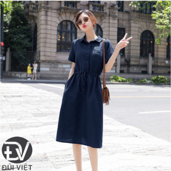 Váy sơ mi nữ dáng dài form rộng suông, đầm sơ mi nữ Đũi Việt ngắn tay phong cách Hàn Quốc