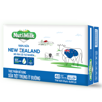 Thùng 48 Hộp NutiMilk 100% Sữa New Zealand Bò ăn cỏ tự nhiên Ít đường 180ml TU.NZSID180AZ - Thương Hiệu NUTIFOOD -YOOSOO MALL
