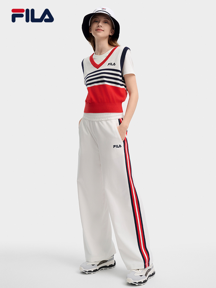 [NEW COLOR!] FILA CORE LIFESTYLE ORIGINALE FRENCH TENNIS CLUB Women Short Sleeve T-shirt + Sleeveless Knit Vest Set (Red / Blue)