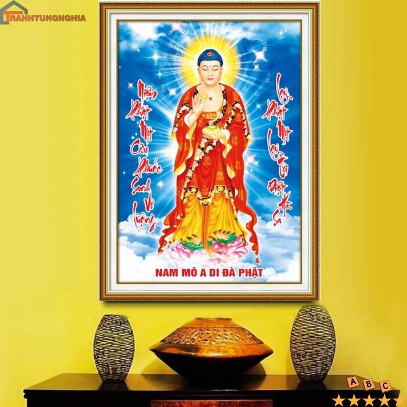 Tranh đính đá abc phật a di đà 72cm x 50cm