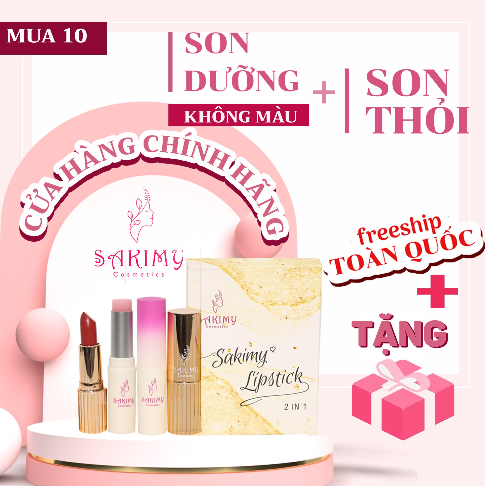 Sỉ 10 sét son thỏi + son dưỡng mềm mịn môi sakimy