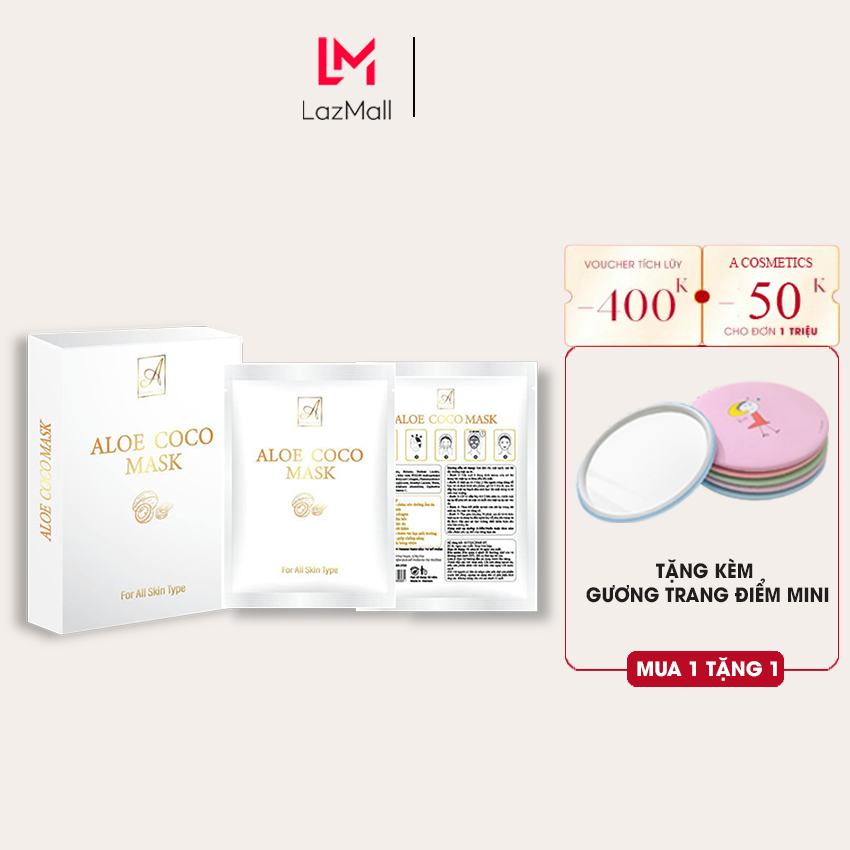 Hộp 6 miếng mặt nạ dưỡng trắng và ngừa lão hoá Acosmetics chiết xuất từ nha đam và dừa lên men tự nhiên