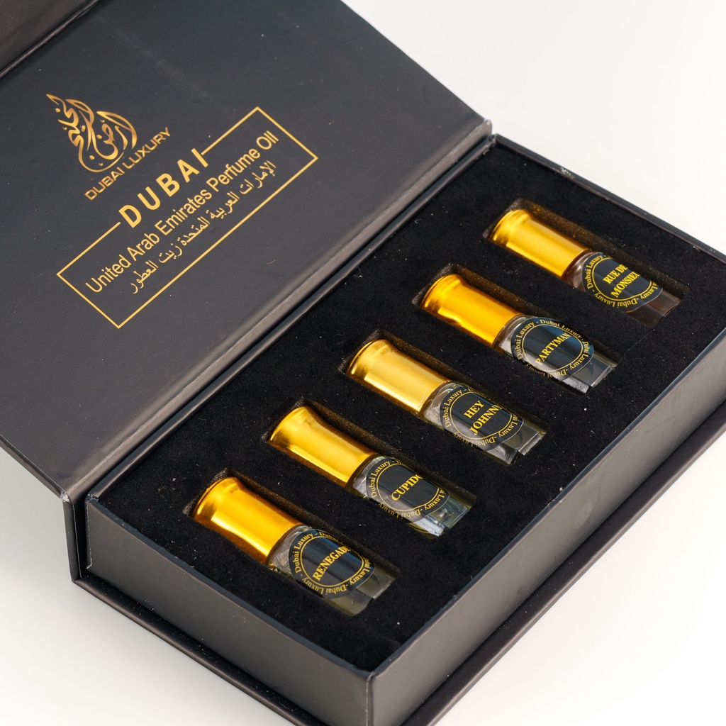 Set 5 chai tinh dầu nước hoa Dubaii mini dạng lăn bỏ túi tiện dụng