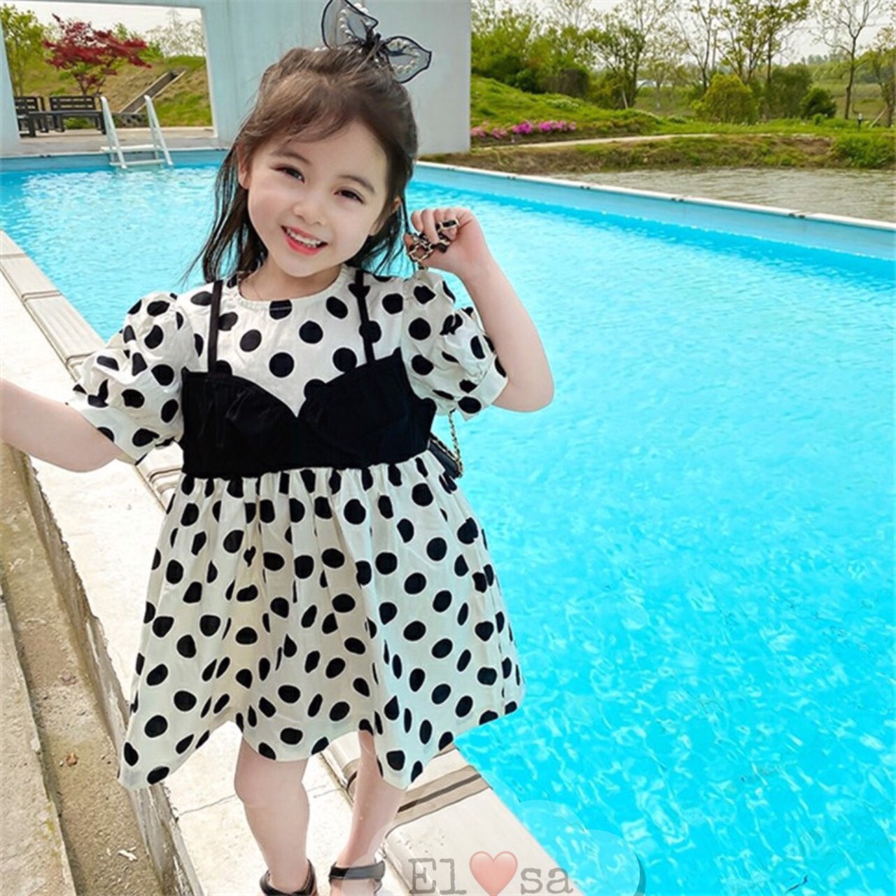 Đầm Váy bé gái - Váy chấm bi giả yếm bánh bèo siêu xinh cho bé Dễ Thương