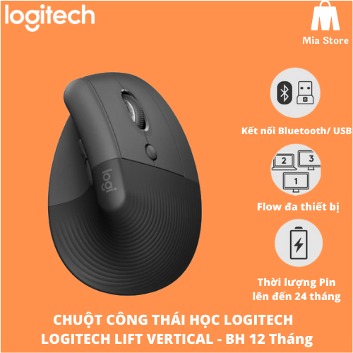 Chuột công thái học LOGITECH LIFT VERTICAL - Bluetooth/Wireless - Hàng chính hãng - Mia Store