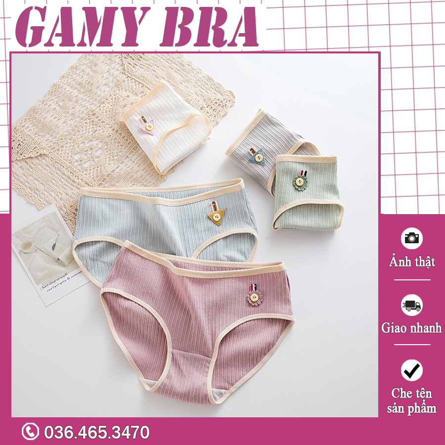 Quần lót nữ cotton 8020 gân tăm kháng khuẩn đính huy hiệu dễ thương, quần lót nữ đính huy hiệu