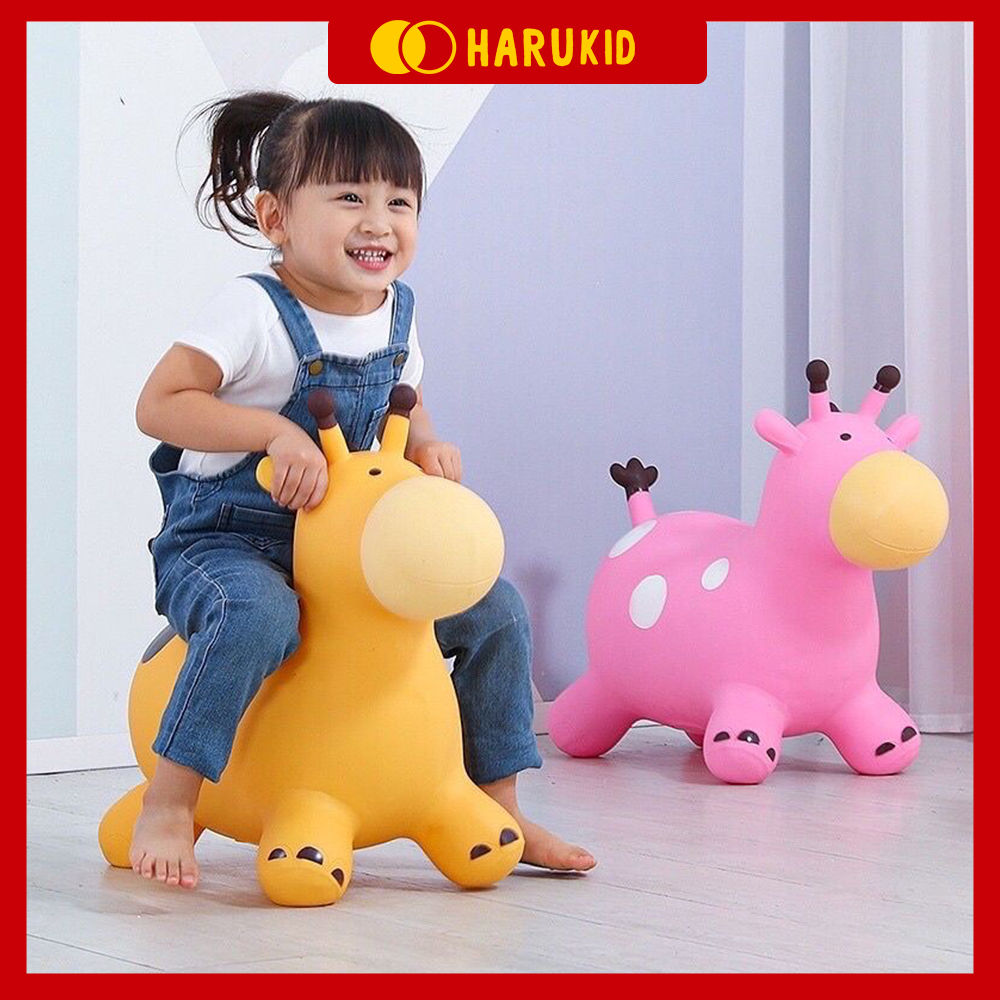 Thú nhún bơm hơi hình hươu bằng cao su cao cấp có 3 màu tùy chọn