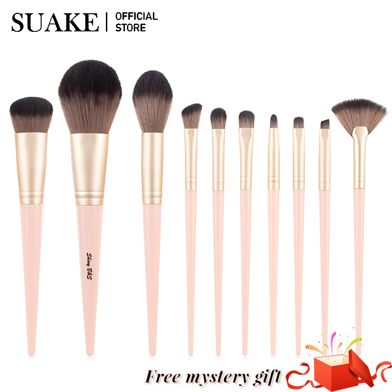 SUAKE 10 Chiếc Cọ Mực Mận Bộ Quà Tặng Chuyên Nghiệp Cọ Mềm Túi Da Có Tay Cầm Màu Hồng Dụng Cụ Mỹ Phẩm Trang Điểm Áp Dụng Cho Phấn Mắt Kem Nền Che Khuyết Điểm Môi Lông Mày