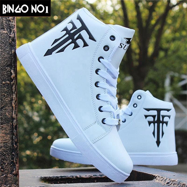 Giày nam thể thao sneaker BINGO trắng đẹp cổ cao cho học sinh đi học đi làm cao cấp Mã CCH-1