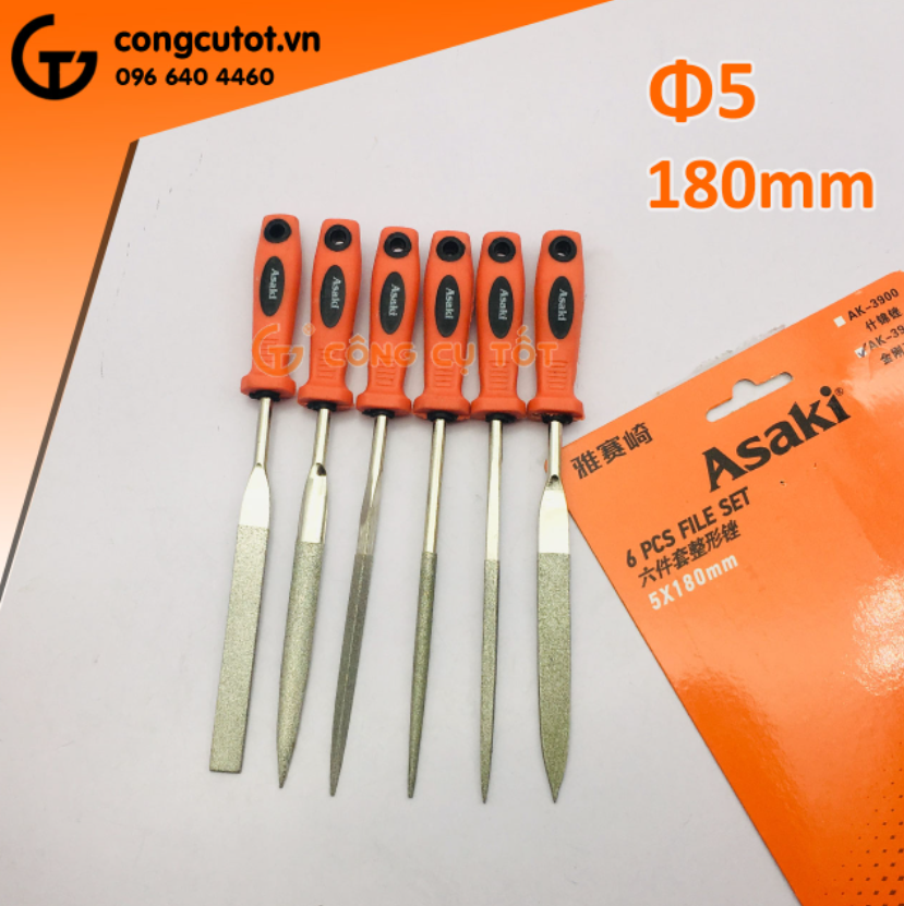 Bộ 6 cây dũa kim cương mài kim loại Asaki size tùy chọn