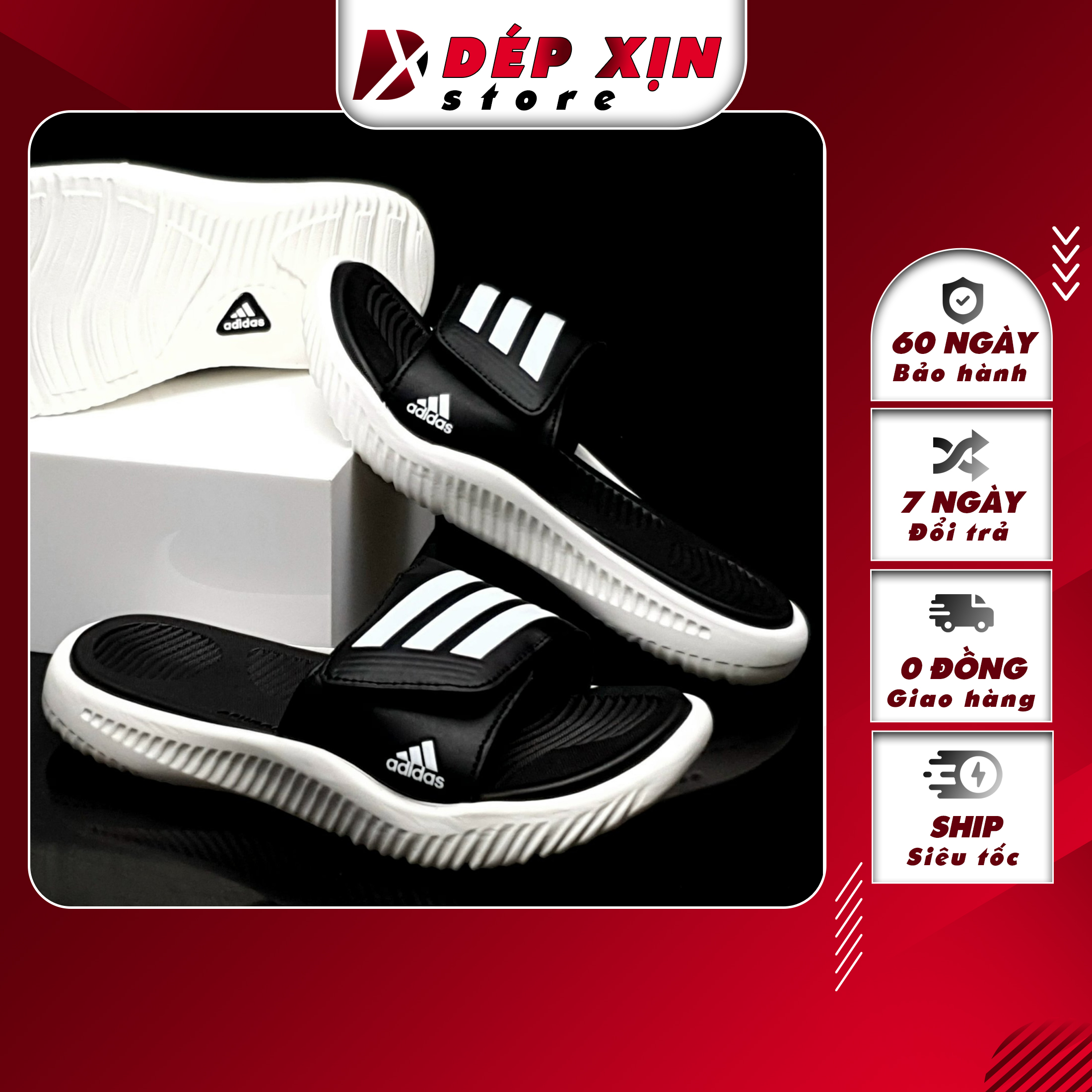 Dép Alphabounce Thái Lan Cao Cấp , Dép Quai Ngang , Dép Lê , Dép Quai Dán Xé 3 sọc đế cao su siêu nhẹ chống trơn (Đen sọc Ngang)