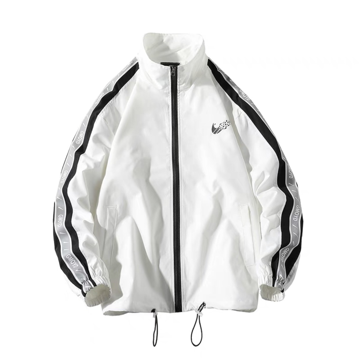 Áo khoác dù bomber 2 lớp nam nữ in logo thể thao phối sọc tay thời trang