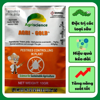 Thuốc trừ sâu Agri gold (Gói 10 gr, trừ sâu cuốn lá; sâu tơ, sâu xanh, bọ trĩ,...)