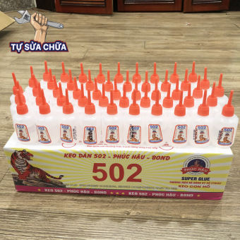 Hộp 50 lọ keo 502 Phúc Hậu - Keo con hổ siêu chắc kết dính nhanh lọ nhỏ hạn sử dụng còn dài