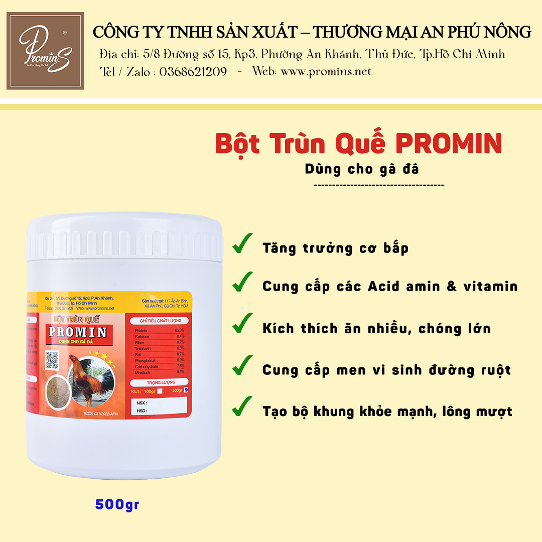 Bột trùn quế promin cho gà đá hộp 500gr