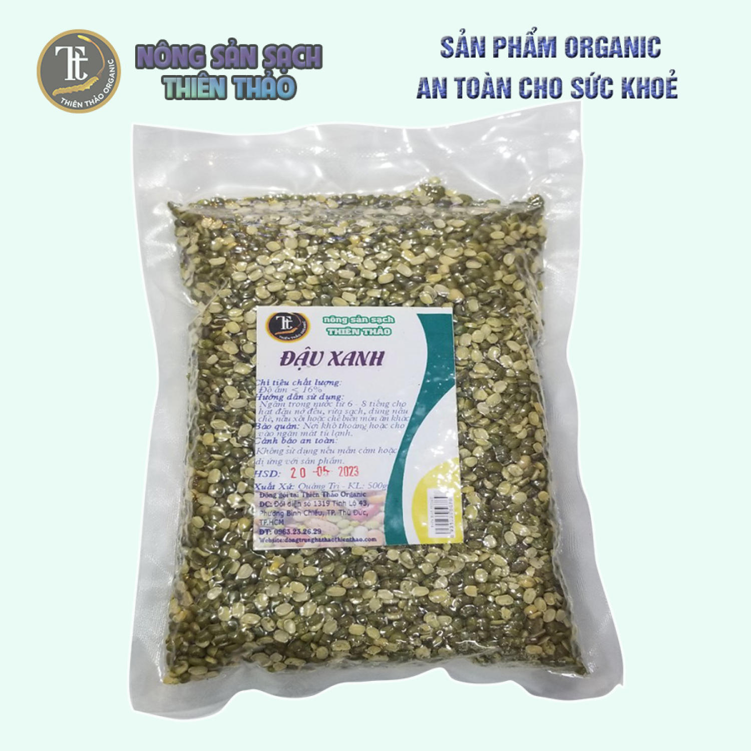 1kg Đậu xanh - đỗ xanh vỡ đôi thuần chủng không biến đổi gen Thiên Thảo Organic