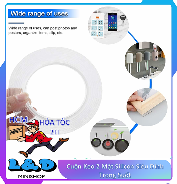 Cuộn Keo 2 Mặt Silicon Siêu Dính Trong Suốt